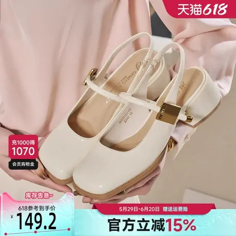 戈美其法式玛丽珍鞋女2025夏季新款空鞋方头一字带单鞋包头凉鞋女商品大图