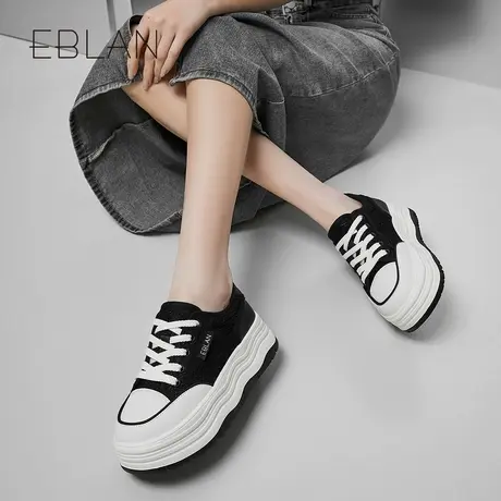 EBLAN/伊伴厚底板鞋2025春季新款时尚女鞋网面透气休闲鞋增高女鞋图片