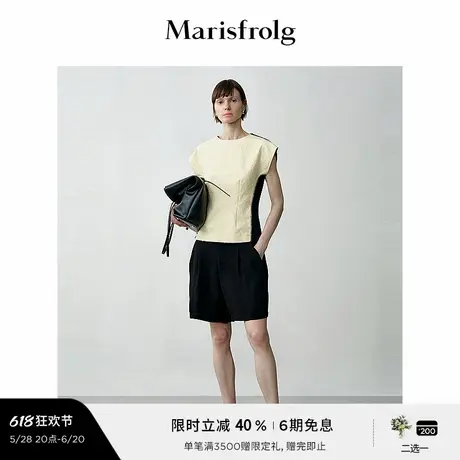 【松弛裤装】玛丝菲尔夏季休闲百搭黑色修身三醋酸短裤女商品大图