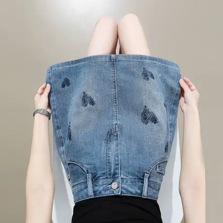 烫钻爱心刺绣牛仔裙女夏季薄款高腰显瘦防走光短裙百搭包臀半身裙图片