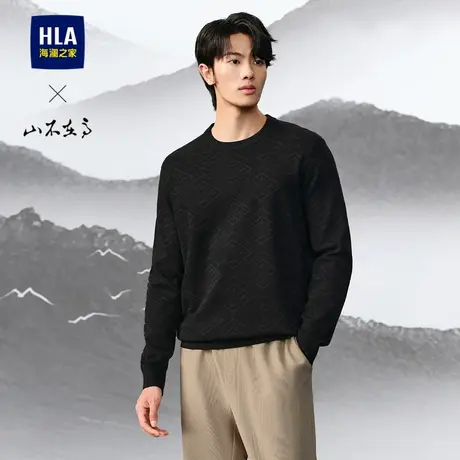 HLA/海澜之家山不在高宽松长袖针织衫24秋季新圆领满身提花毛衣男图片