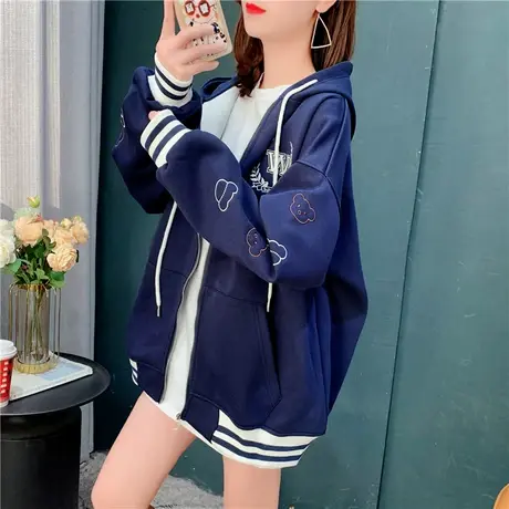 网红时尚连帽卫衣开衫女2022年春装新款宽松洋气减龄百搭外套上衣商品大图