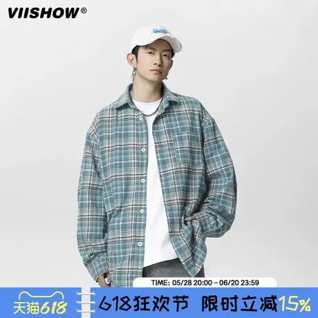 VIISHOW美式复古格子衬衫男长袖潮牌宽松寸衣休闲衬衣外套男春季图片