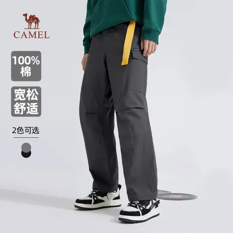 骆驼男装纯棉工装裤男女士2025新款秋季直筒宽松阔腿休闲束脚长裤商品大图