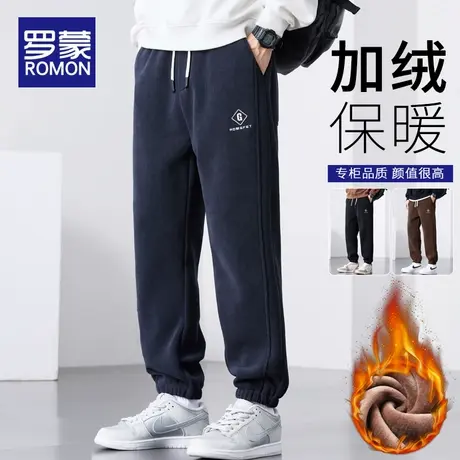 罗蒙冬季加绒加厚裤子男士秋冬款宽松冬天保暖运动灯芯绒休闲卫裤商品大图