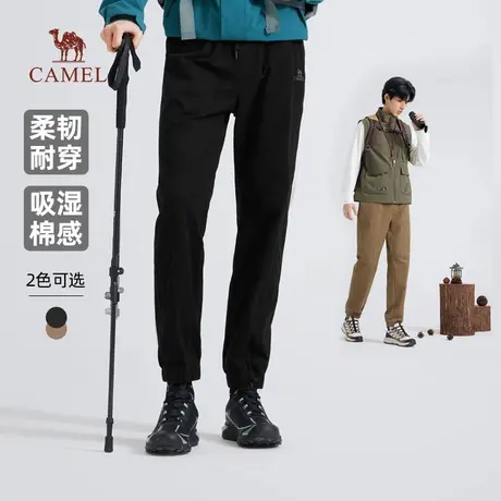 骆驼男装束脚工装裤男士2025新款春秋纯棉黑色宽松休闲运动长裤子商品大图