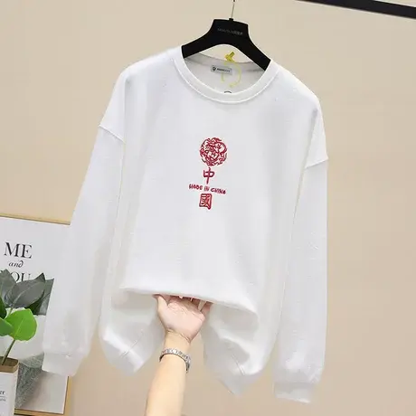 国潮长袖卫衣女2023新款中国刺绣女装棉质女士圆领情侣宽松秋季装商品大图