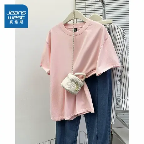 G2真维斯女装简约百搭纯色上衣2025春季新款纯棉圆领宽松短袖T恤商品大图