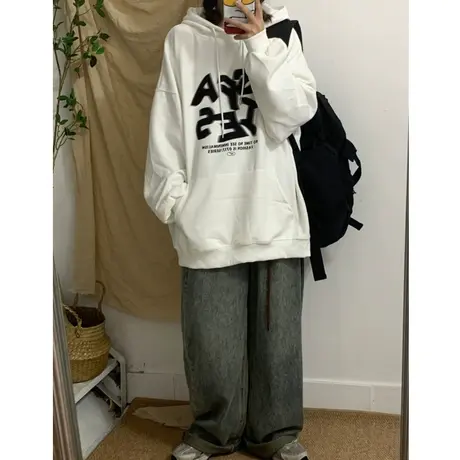 潮牌卫衣oversize大码美式学院风连帽外套ins潮秋冬加绒情侣上衣商品大图