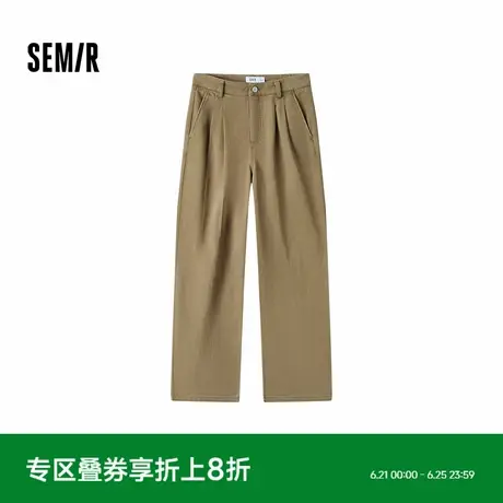 森马休闲裤女复古纯棉长裤腰带ins潮秋季磨毛做旧打褶阔腿裤潮流图片