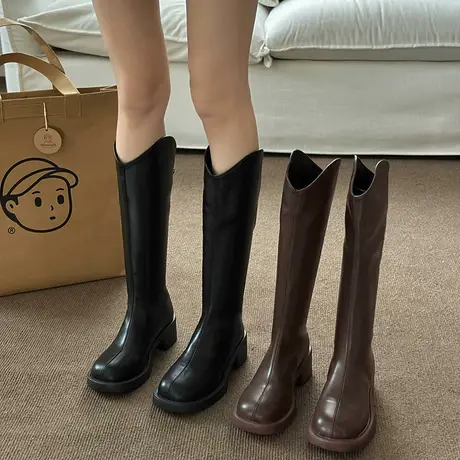 永希气质v口女靴夏款2023年新款法式骑士靴爆款显瘦不过膝长筒靴商品大图