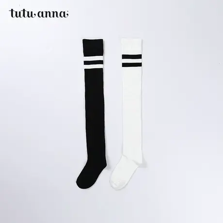 tutuanna袜子女 春秋棉质纯色过膝袜JK风日系潮流可外穿过膝袜女商品大图