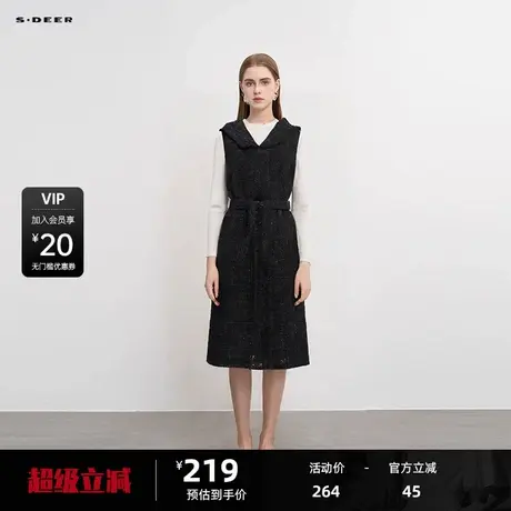 sdeer圣迪奥女装休闲连帽收腰肌理长款马甲S224Z1603图片
