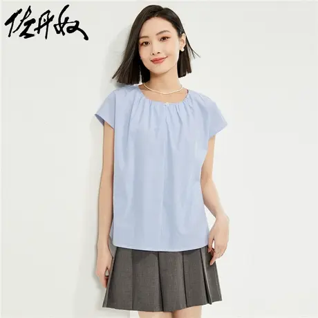 佐丹奴衬衫女装莫代尔府绸梭织碎褶圆领短袖薄休闲衬衫 13344211商品大图