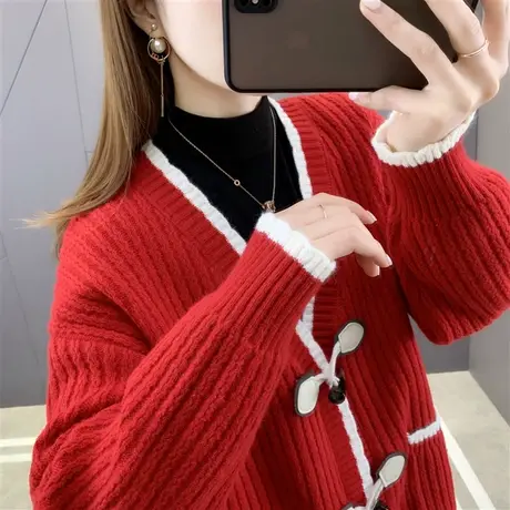 2022年早春新款女外套韩版学生宽松中长款慵懒风外搭针织开衫毛衣图片