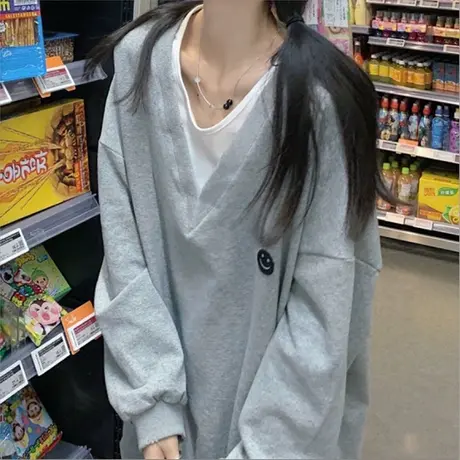 假两件长袖卫衣女2022春秋新款宽松薄款潮流百搭设计感小众上衣服商品大图