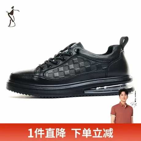 才子男鞋休闲气垫板鞋男2024新款软底舒适黑色户外中帮运动跑步鞋商品大图