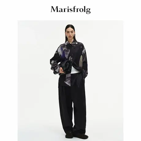 Marisfrolg玛丝菲尔25秋新款几何撞色艺术灵感印花翻领衬衫上衣图片
