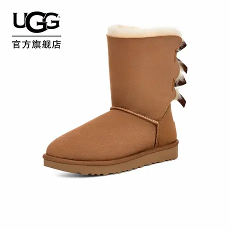 UGG秋季女士时尚舒适平底圆头蝴蝶结纯色短靴休闲雪地靴 1016225商品大图