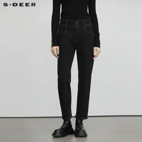 sdeer圣迪奥女装时尚高腰插袋黑色直筒长裤S22480807图片