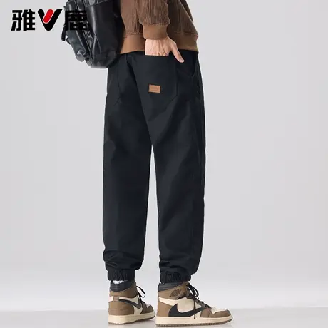 雅鹿男纯色宽松束脚休闲裤2026春夏新款青年时尚运动潮牌百搭长裤图片