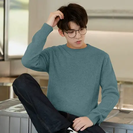 唐狮男士毛衣新款冬季纯色毛衣男设计感潮流针织衫圆领内搭百搭潮图片