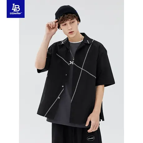 Lilbetter短袖衬衫男休闲复古衬衣新款痞帅男装国潮半袖高级感T恤商品大图