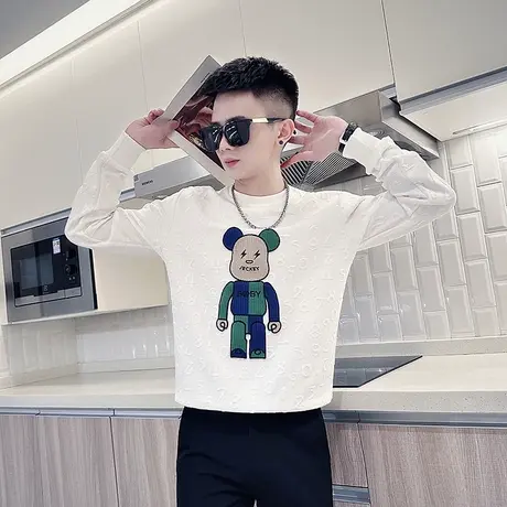 潮牌卡通刺绣套头卫衣男秋季个性发型师痞帅休闲外套长袖打底上衣图片