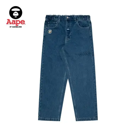 Aape旗舰店男装秋冬猿颜迷彩徽章字母刺绣休闲宽松牛仔裤A622XXL商品大图