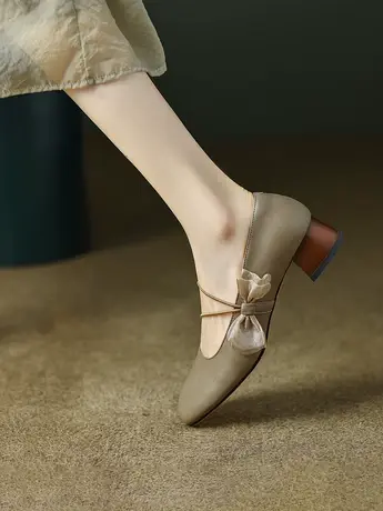 真皮粗跟玛丽珍女鞋2023年夏季新款圆头气质百搭浅口复古旗袍单鞋商品大图