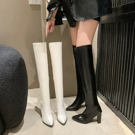 长靴女2023年新款秋冬季不过膝靴子法式尖头高级感洋气显瘦高筒靴图片