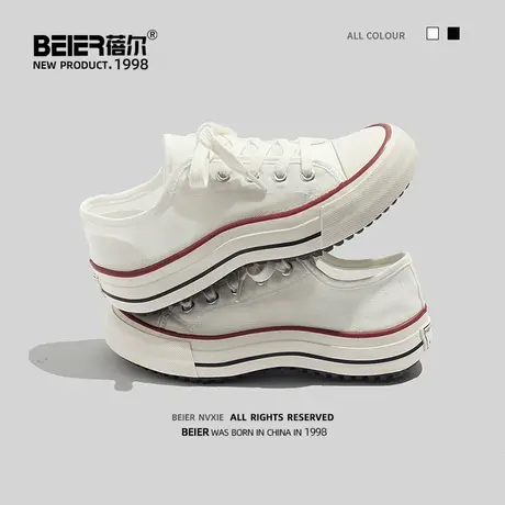 蓓尔2023年新款春夏款薄款帆布鞋女鞋子厚底百搭透气板鞋镂空网鞋图片