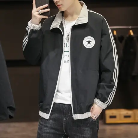 夹克男2023春秋季新款潮流帅气短款立领休闲百搭条纹防风秋款外套商品大图