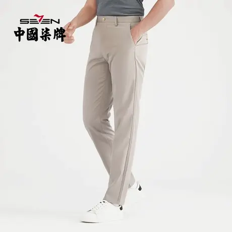 柒牌男装清仓休闲梭织长裤中青年商务纯色修身微弹直筒裤子商品大图