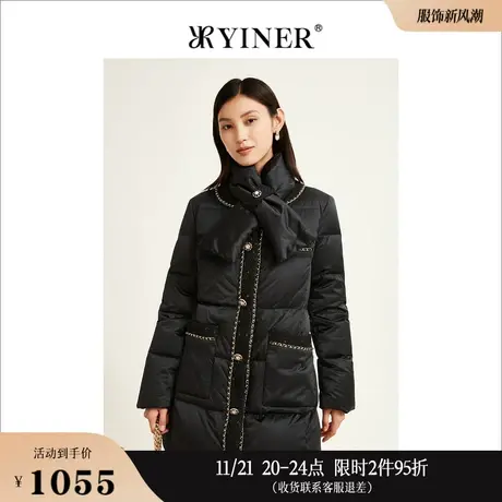 小香风YINER音儿线上专选女装冬季高领围脖金属饰链面包羽绒服商品大图