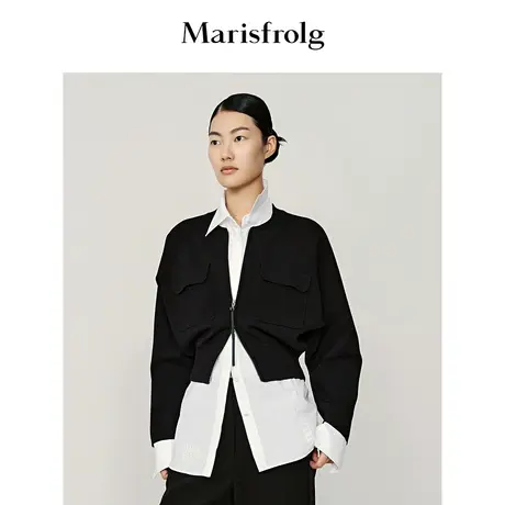 【时尚百搭系列】玛丝菲尔春季新款黑色毛衣针织短款外套开衫秋冬商品大图