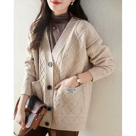 2023秋冬新款针织衫女装开衫毛衣外套复古麻花韩版宽松慵懒风外搭商品大图