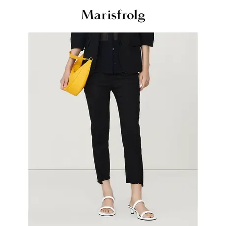 【意大利进口面料】玛丝菲尔2023年夏季新款黑色修身小脚休闲裤女图片