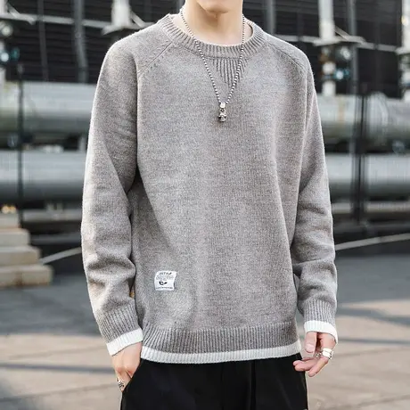 男士毛衣打底衫长袖2021新款春秋冬季圆领内搭薄款针织衫线衣男装商品大图