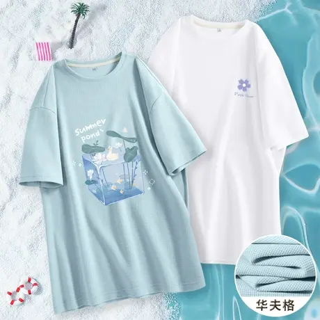 ZR真维斯圆领中长短袖t恤女2023新款 夏季时尚休闲华夫格女士上衣商品大图