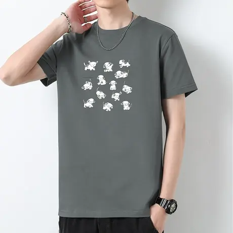 美式重磅纯棉t恤男短袖夏季潮流宽松全棉半袖液氨长绒棉圆领体恤商品大图