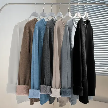 男士毛衣2024新款秋冬季圆领内搭打底衫一体绒加厚加绒针织衫线衣商品大图