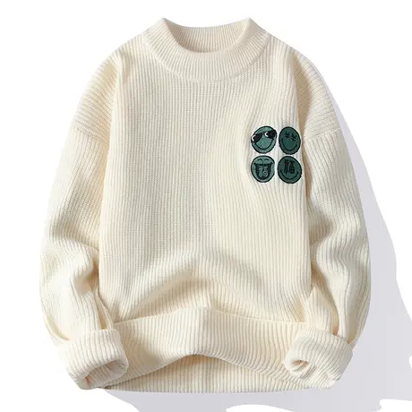 圆领毛衣男冬季潮牌潮流慵懒风针织衫日系宽松青少年保暖毛衫外套商品大图