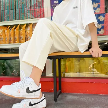 冰丝裤阔腿男夏季薄款凉感宽松美式ins潮牌直筒休闲雪纺八九分裤图片