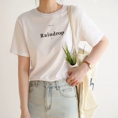 2023新款圆领印花短袖T恤女夏小个子圆领打底衫内搭上衣商品大图