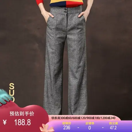 断码特价羊毛呢直筒裤女2023秋冬高腰百搭毛呢羊绒长裤休闲裤子商品大图