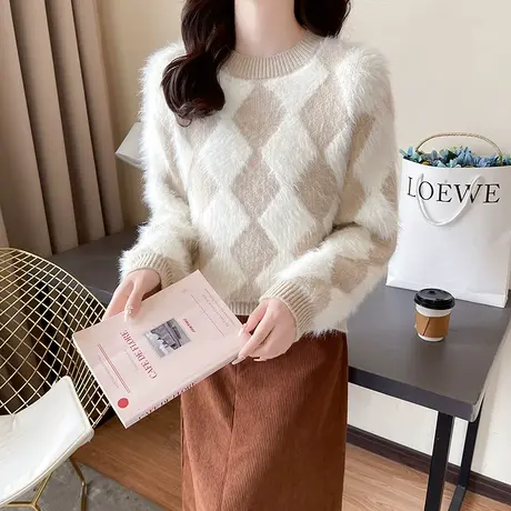 短款毛衣女秋冬2023新款洋气时尚爆款慵懒风小个子水貂绒针织上衣商品大图