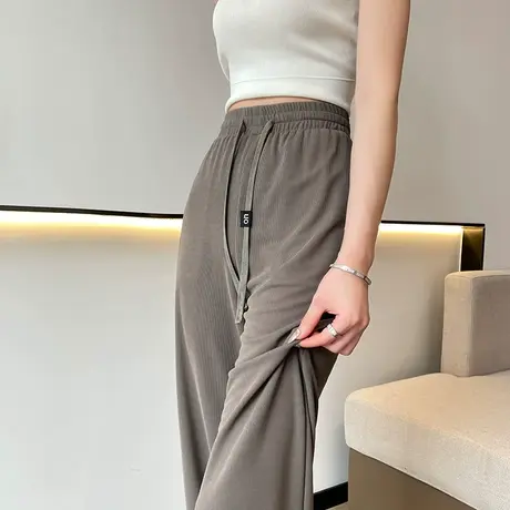 冰丝阔腿裤女高腰垂感窄版凉凉裤夏季薄款小个子防晒休闲拖地裤子商品大图