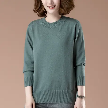 毛衣女秋冬新款加肥加大码女装宽松中年妈妈百搭休闲圆领针织上衣商品大图