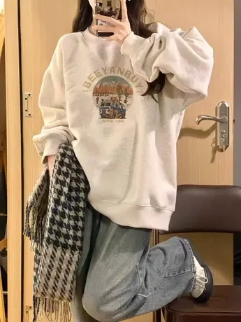 美式复古hiphop潮牌卫衣女春秋薄款宽松oversize慵懒风小个子外套商品大图